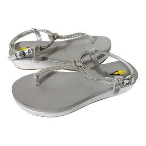 VOLATILE Womens Calypso Knotted Silver Rhinestones Embellished Wedge Sandal Sz 8